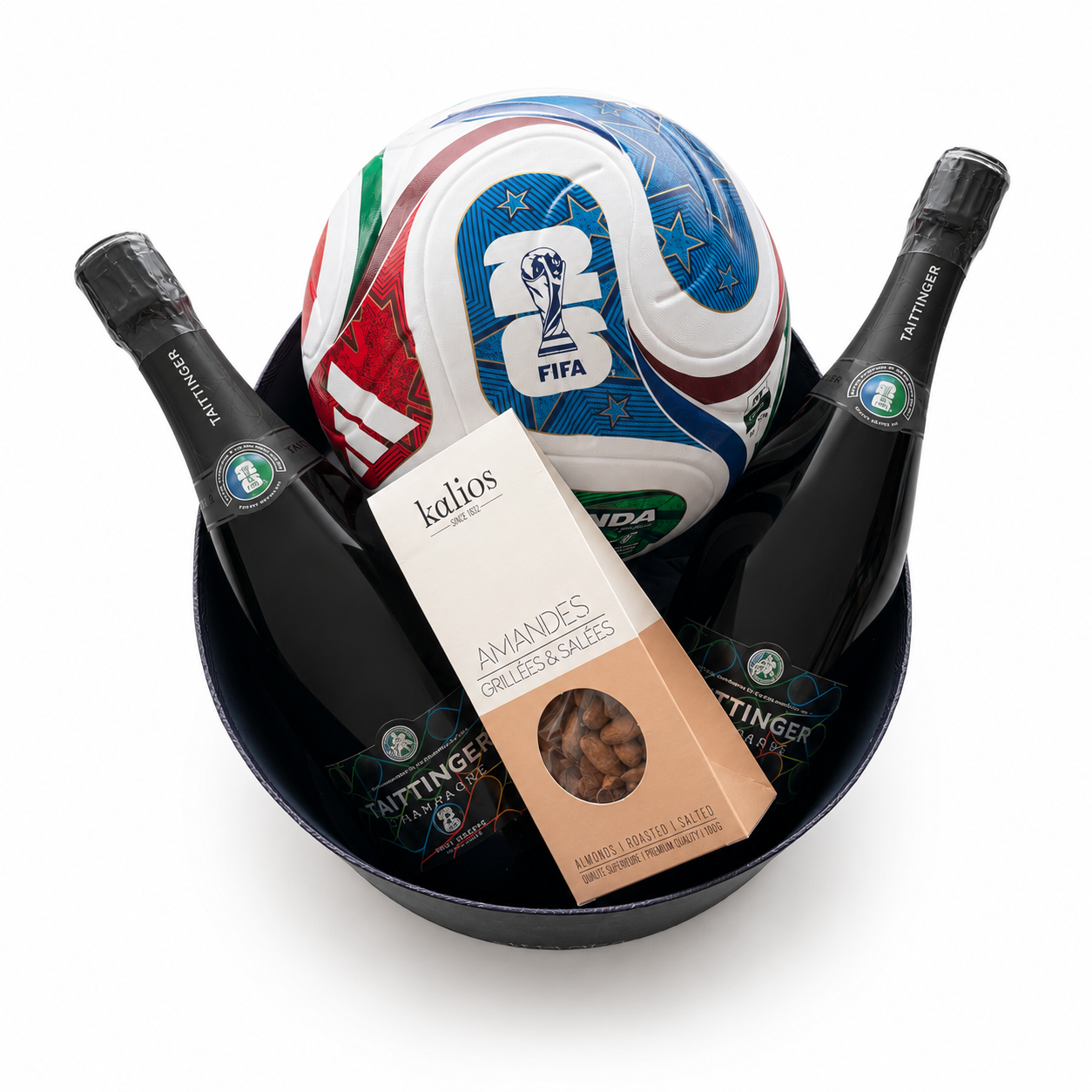 Double Champagne, Official World Cup Ball & Almonds Gift Basket
