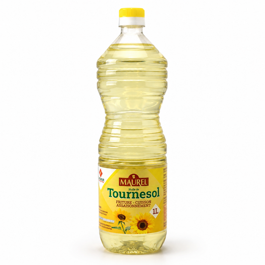 Bottle of Maurel Tournesol oil on a white background
