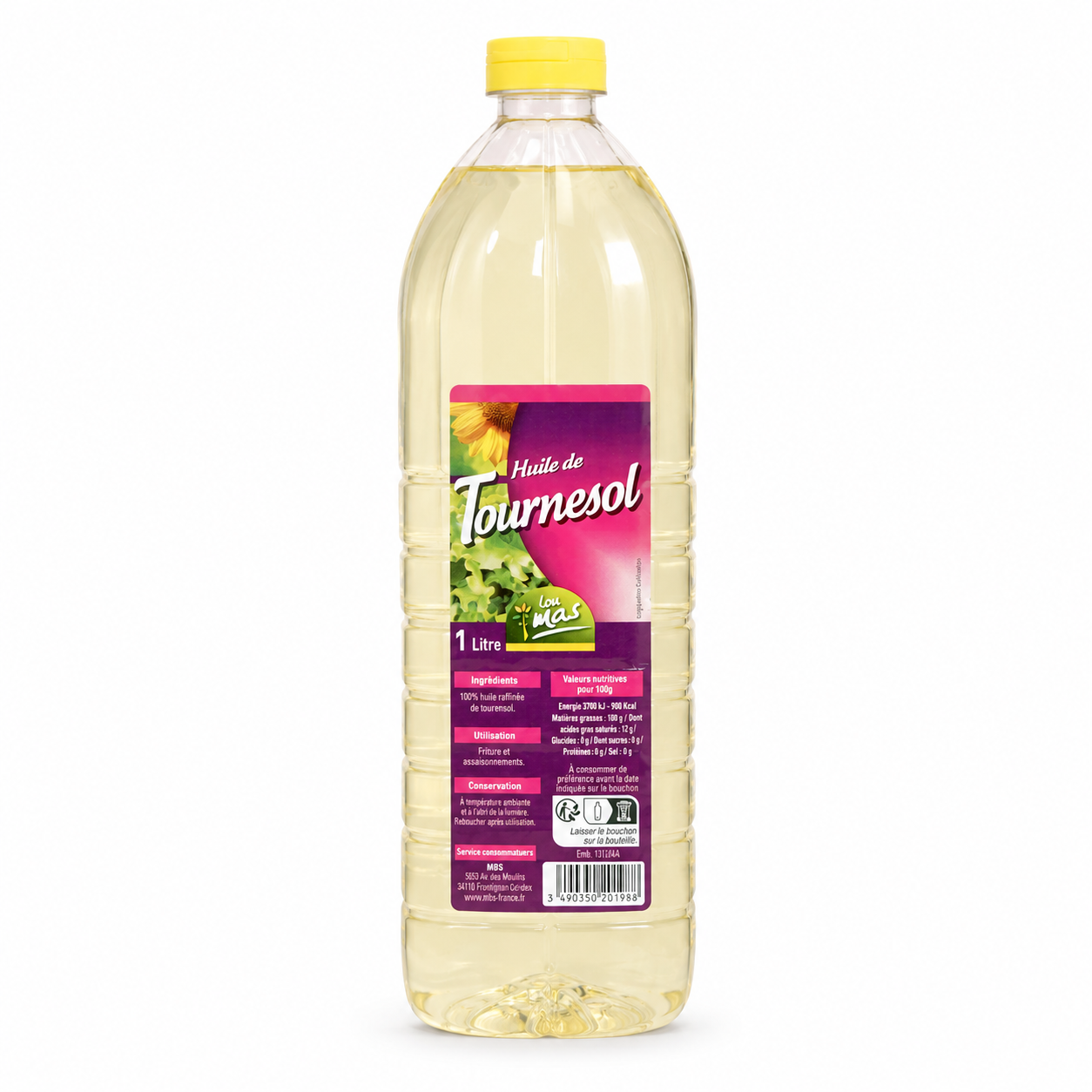 Bottle of Tournesol sunflower oil on a white background