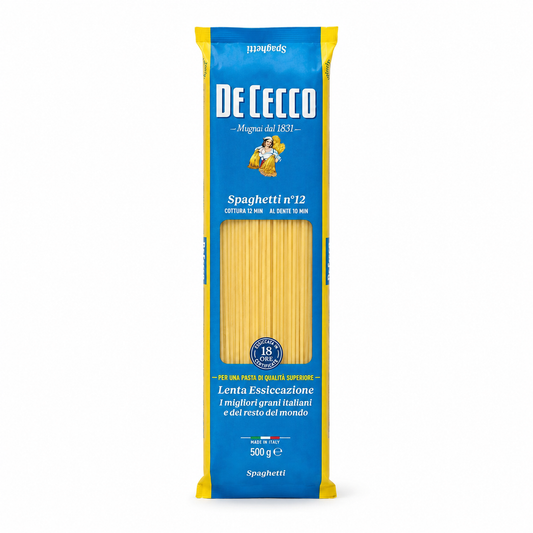 De Cecco Spaghetti pasta package on a white background