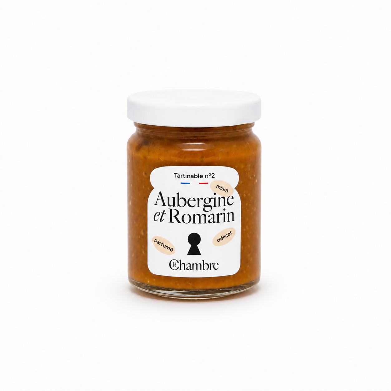 Jar of Aubergine et Romarin on a white background