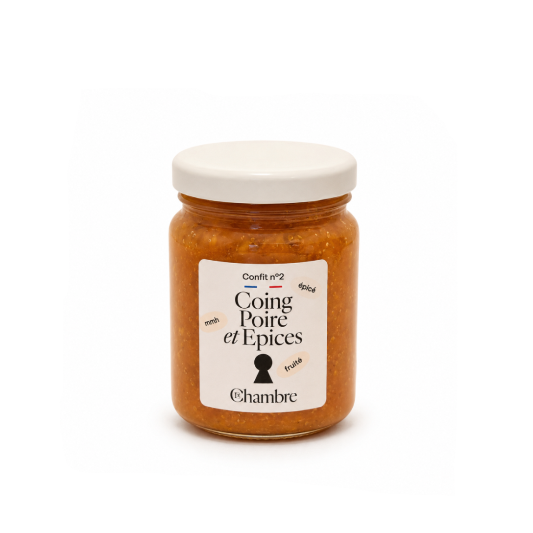 Jar of Confité no 2 Coing Poire çt épices Chambre on a white background