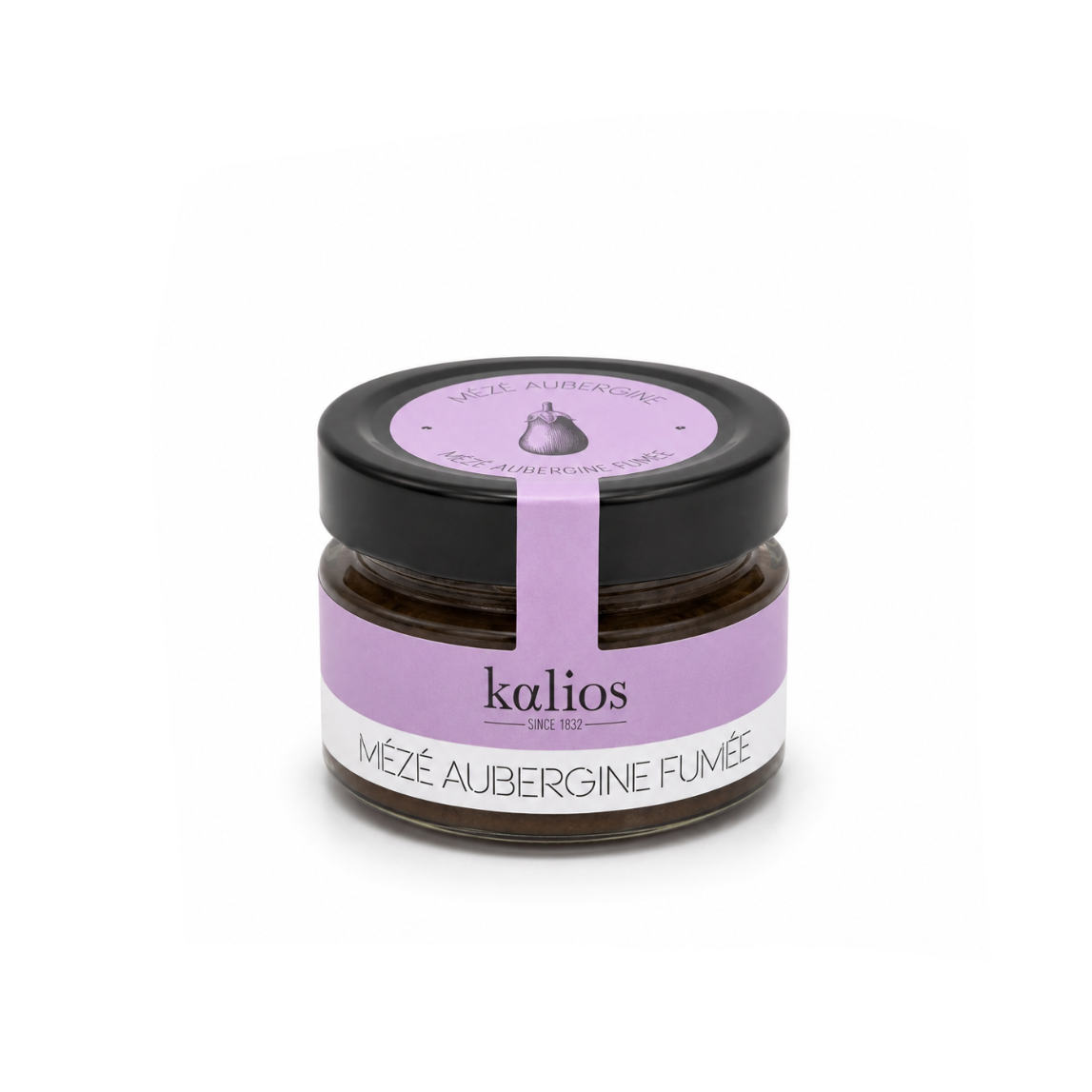 Jar of 'Mézé Aubergine Fumée' by Kalios on a white background