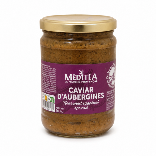 Jar of Meditea Caviar d'Aubergines on a white background