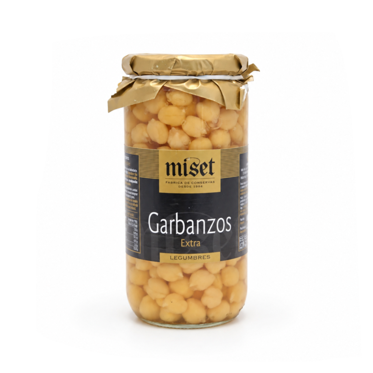 Jar of Miset Garbanzos on a white background