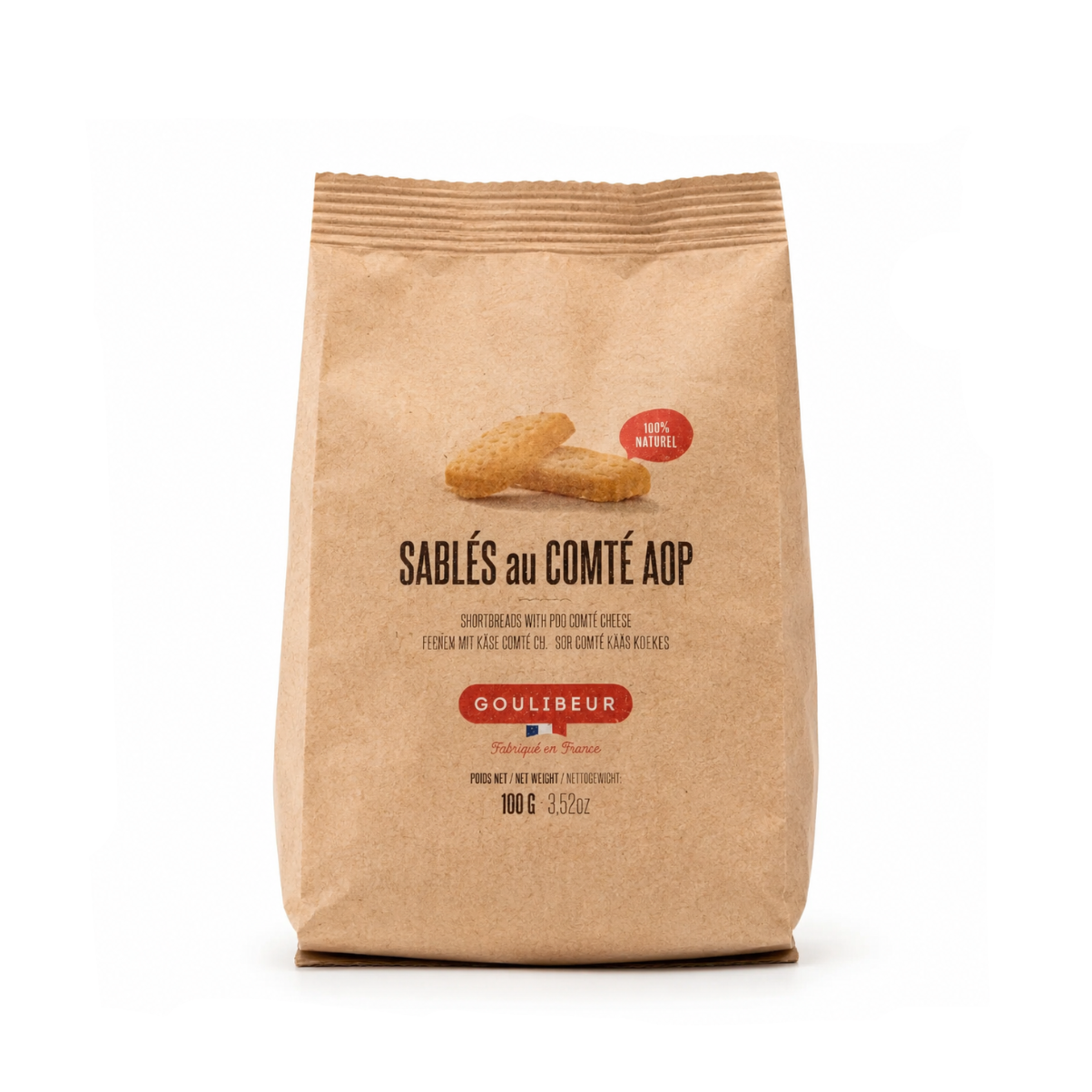 Kraft paper bag of Sables au Comte AOP with Goulibeur branding on a white background