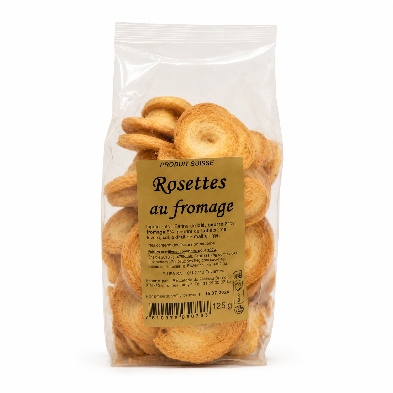 Packaged cookies with a label on a white background
