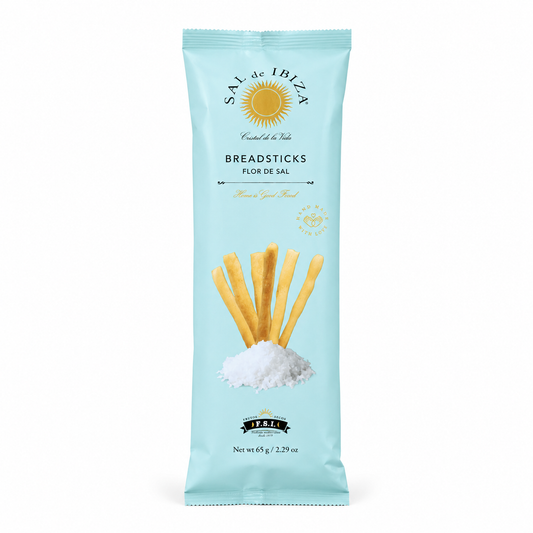 Packaging of Sal de Ibiza breadsticks on a white background