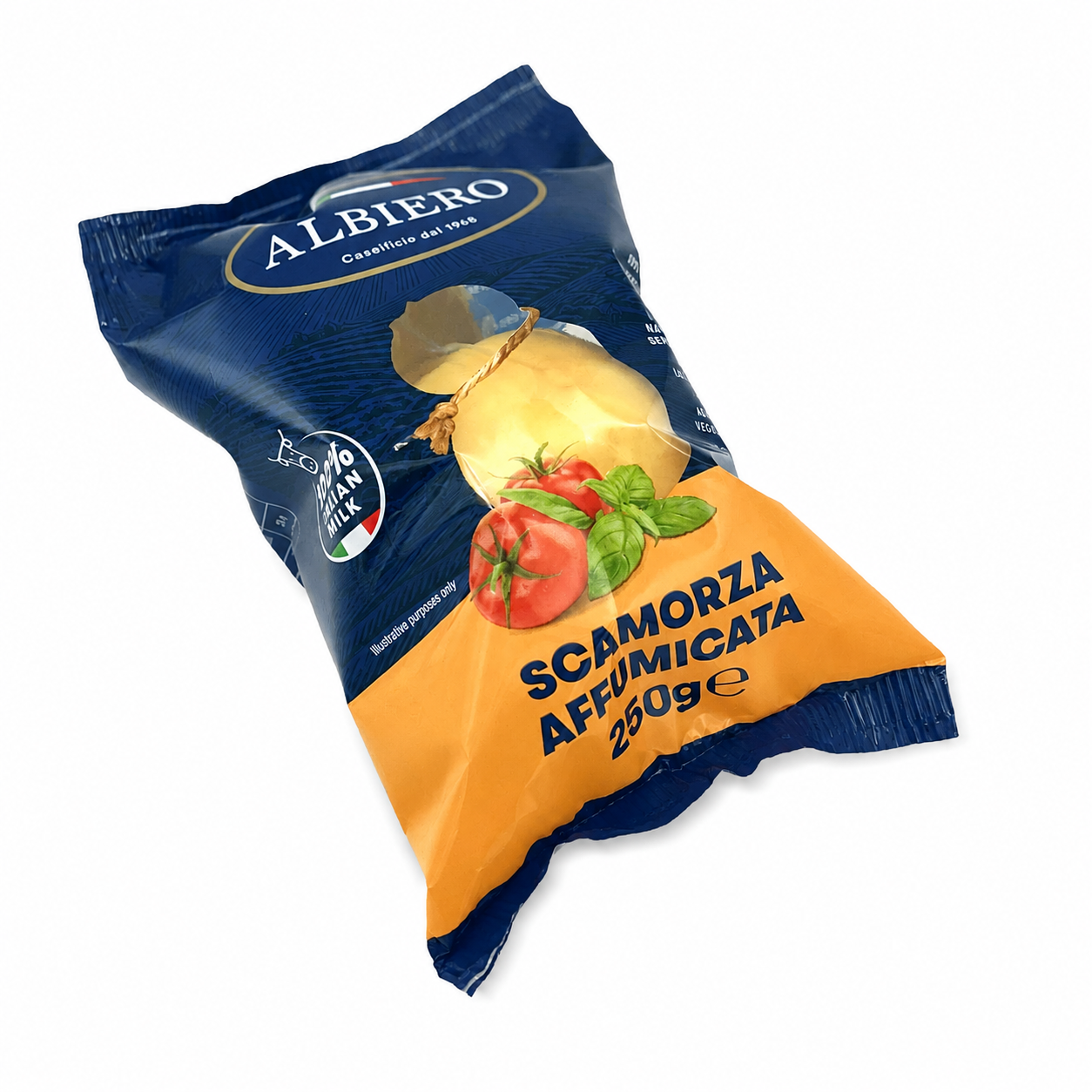 Albiero Scamorza Affumicata cheese packaging on a white background