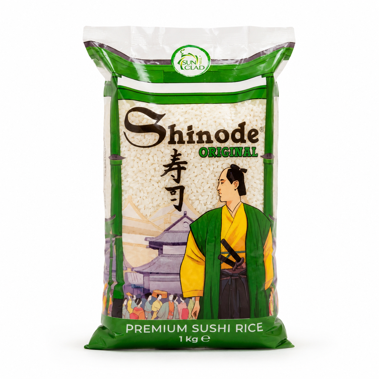 Shinode Premium Sushi Rice packaging with a traditional Japanese design on a white background